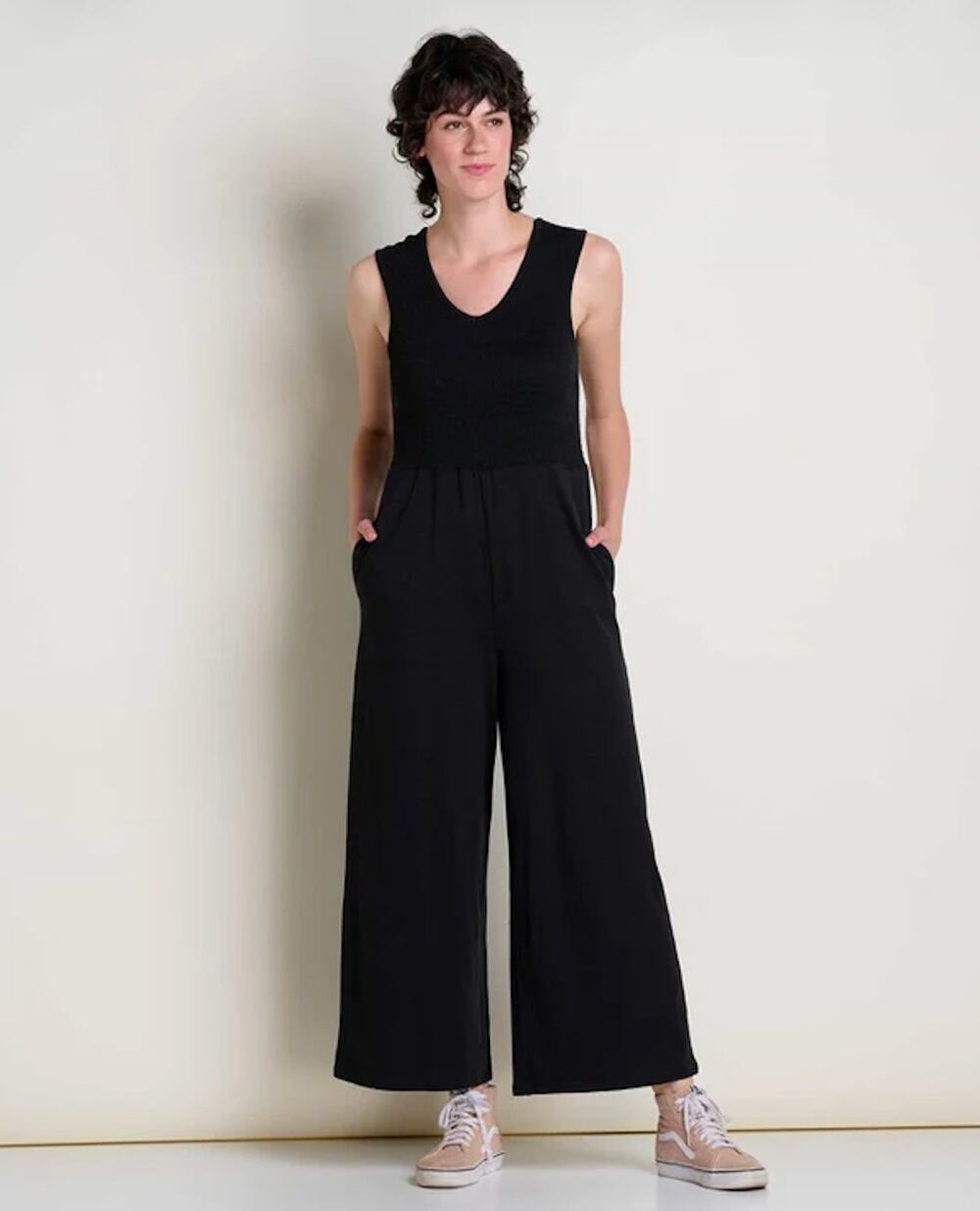 Toad & Co. Gemina V-Neck Sleeveless Wide Leg Jumpsuit Black Size XL